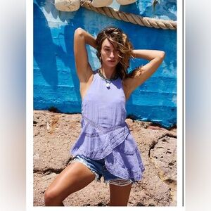 FREE PEOPLE Women’s Lost in Lace Strappy Back Top XS NWOT Lavender